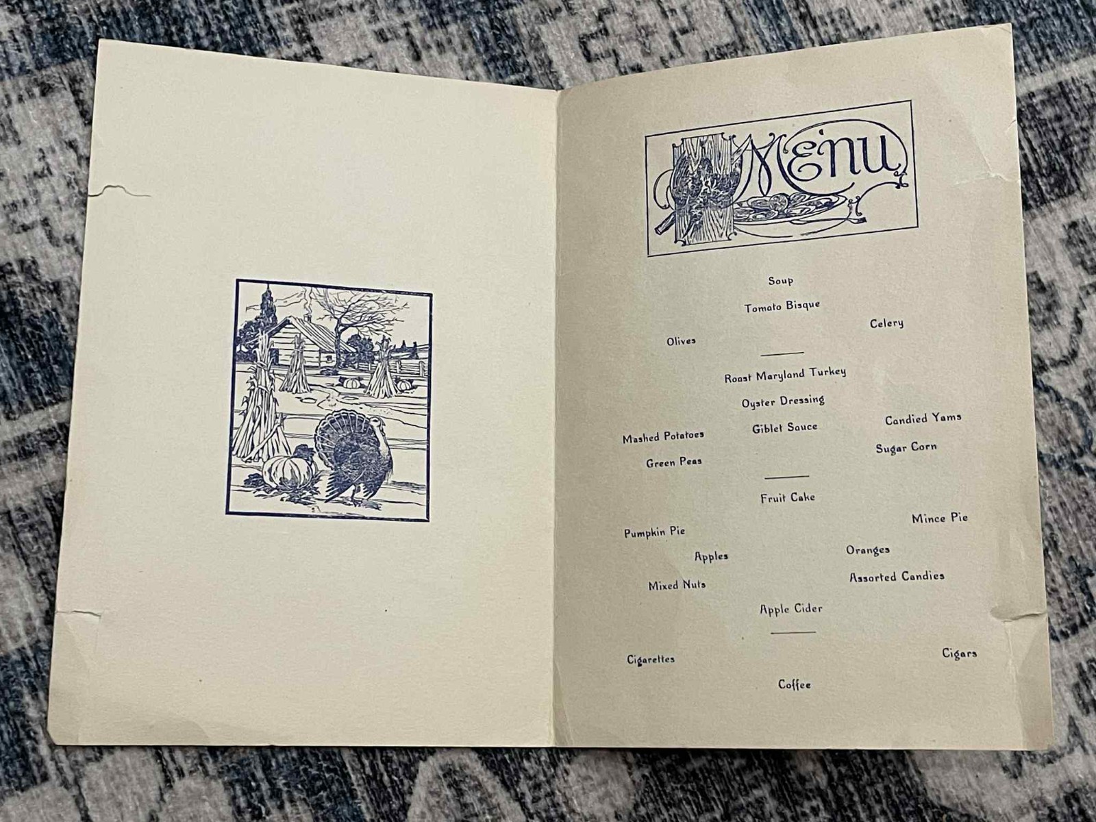 WW1 WWI US Navy USN USS Wasp Thanksgiving 1918 Menu Program + Document & Stub