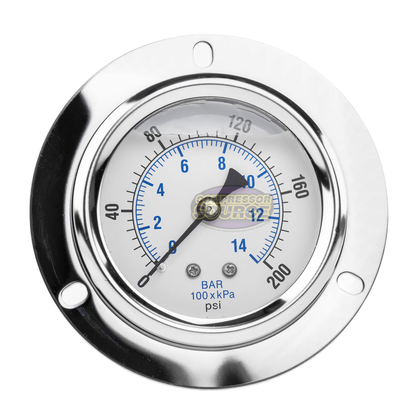 2.5" Liquid Filled Pressure Gauge 0-200 PSI 1/4" NPT CBM Panel Flush Mount