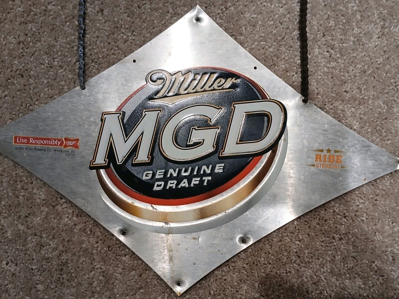 HARLEY DAVIDSON MILLER LITE 100TH ANNIVERSARY METAL AD SIGN (Missing Top Piece)