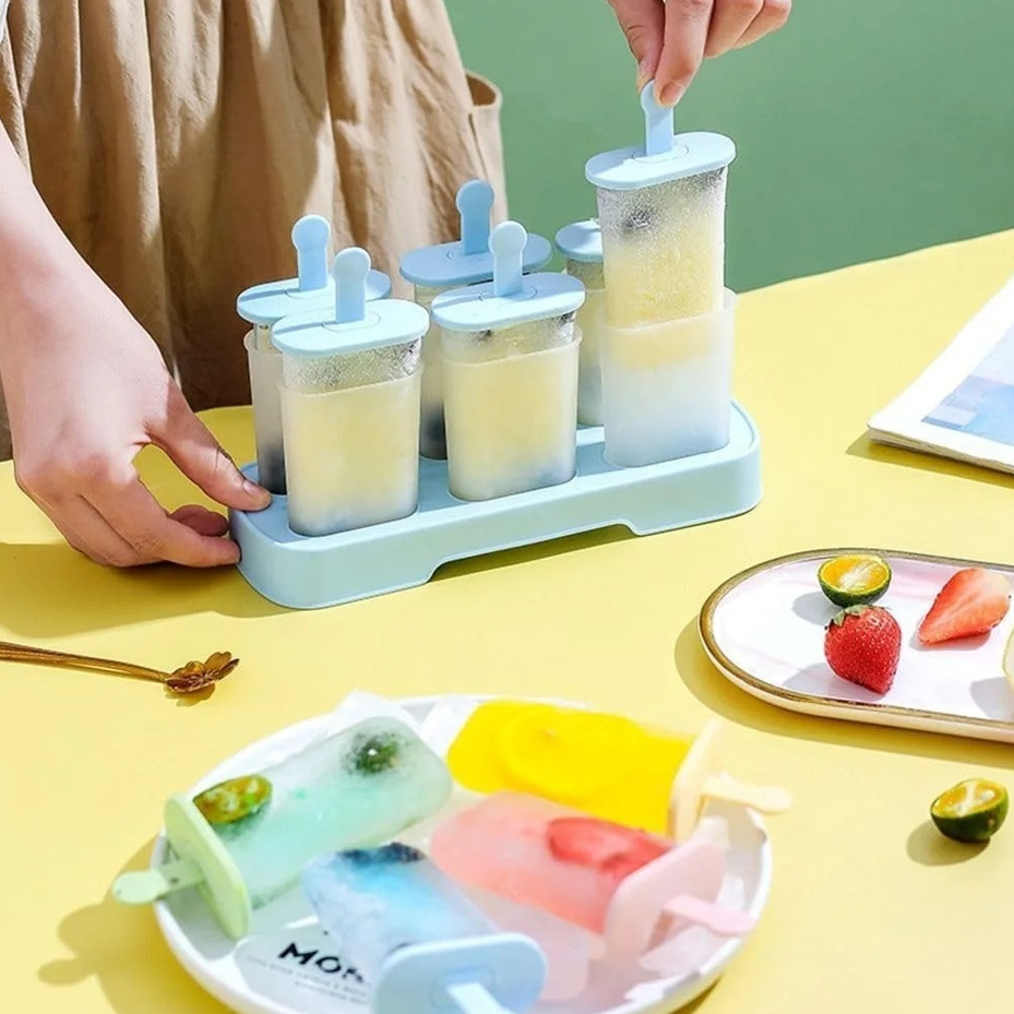 6pcs Popsicle Molds Ice Cream Maker BPA-Free Easy Release Ice Pop Tray