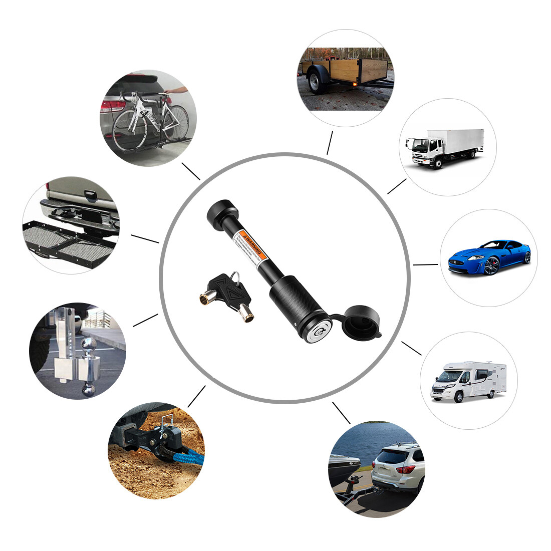 5/8" Black Trailer Hitch Receiver Locking Pin with 2 Keys