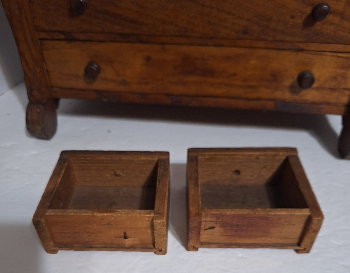 Antique Chest Bureau Salesman Sample 4 Drawers 2 Glove Boxes 13.5x13x6.5 Wooden