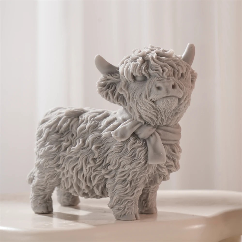 Highland Cattle Figurine Silicone Mold Gypsum Hard Wax Wild Cows Ornaments Mould