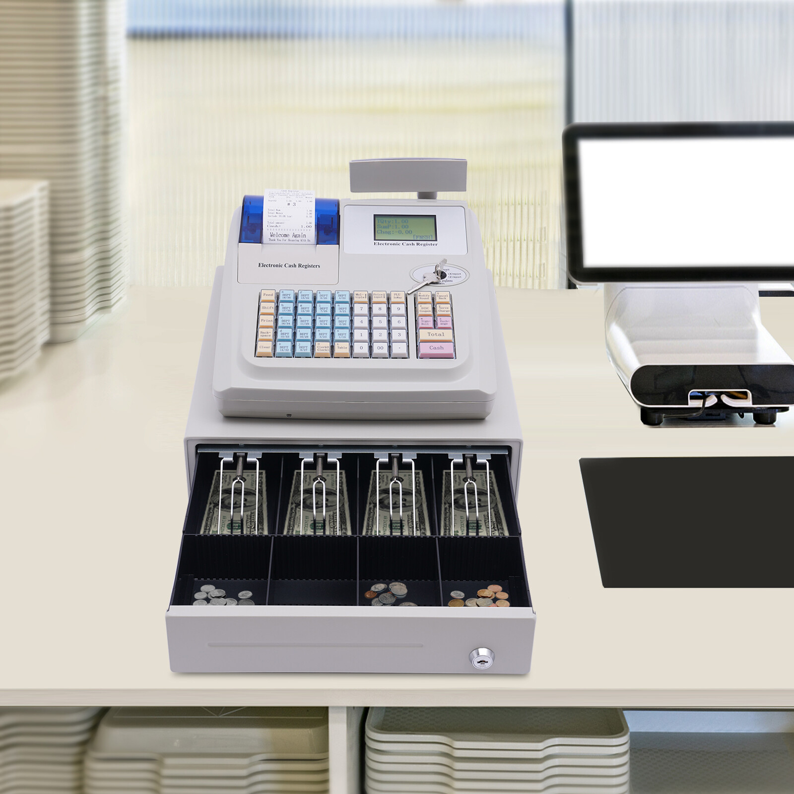 NEW Electronic Cash Register 48 Keys Cash Management System with Thermal Printer