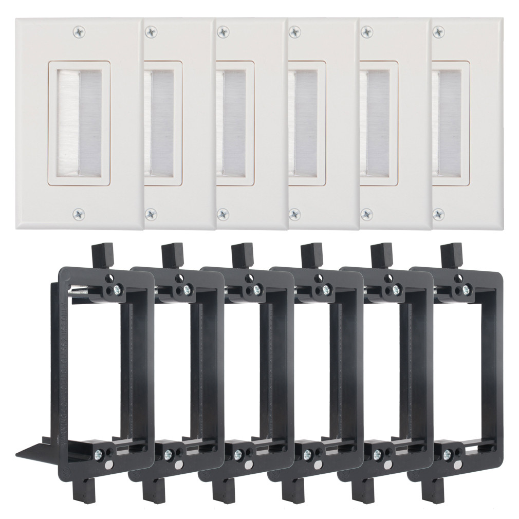 Brush Wall Plate with Mounting Bracket 6-Pack Cable Pass Through Insert Hider