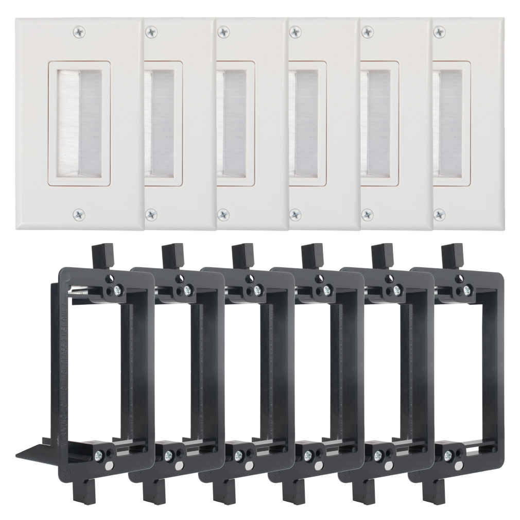 Brush Wall Plate with Mounting Bracket 6-Pack Cable Pass Through Insert Hider