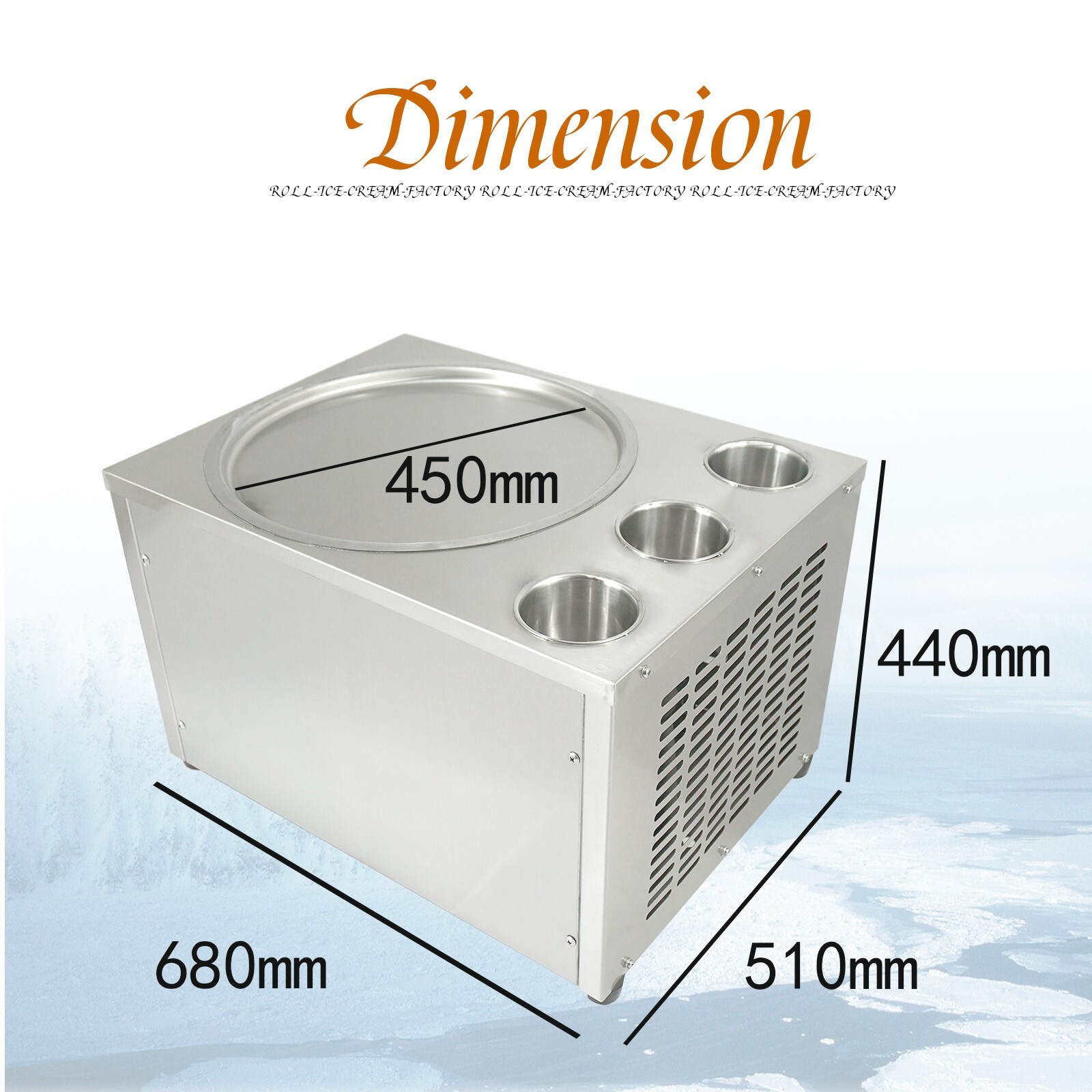 Kolice commercial 45cm (18" ) fry ice cream machine single round ice pan-3 tank