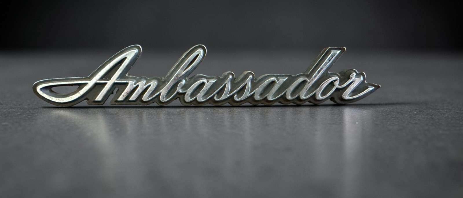 1968 AMC Ambassador Script Emblem 6" OEM Badge Part 361604 - Missing Post