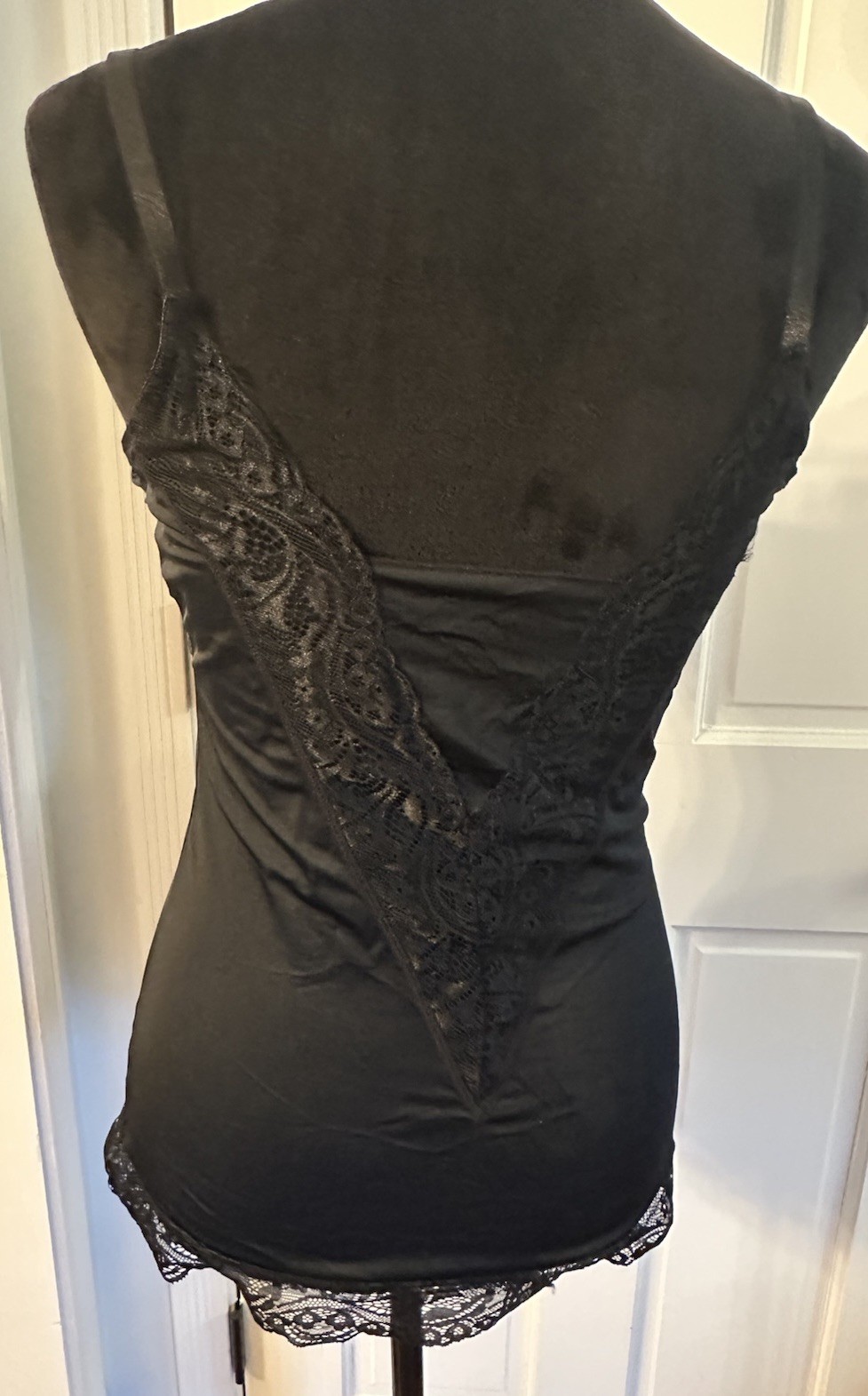 RHONDA SHEAR Shaper Cami Camisole w/ Built in Bra SizeXL Black Lace Trim Stretch