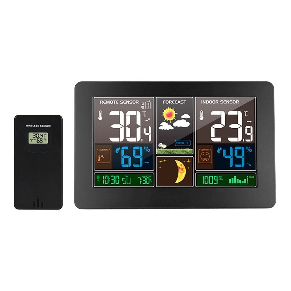 Digital LCD Weather Station Clock Indoor & Outdoor Calendar Thermometer