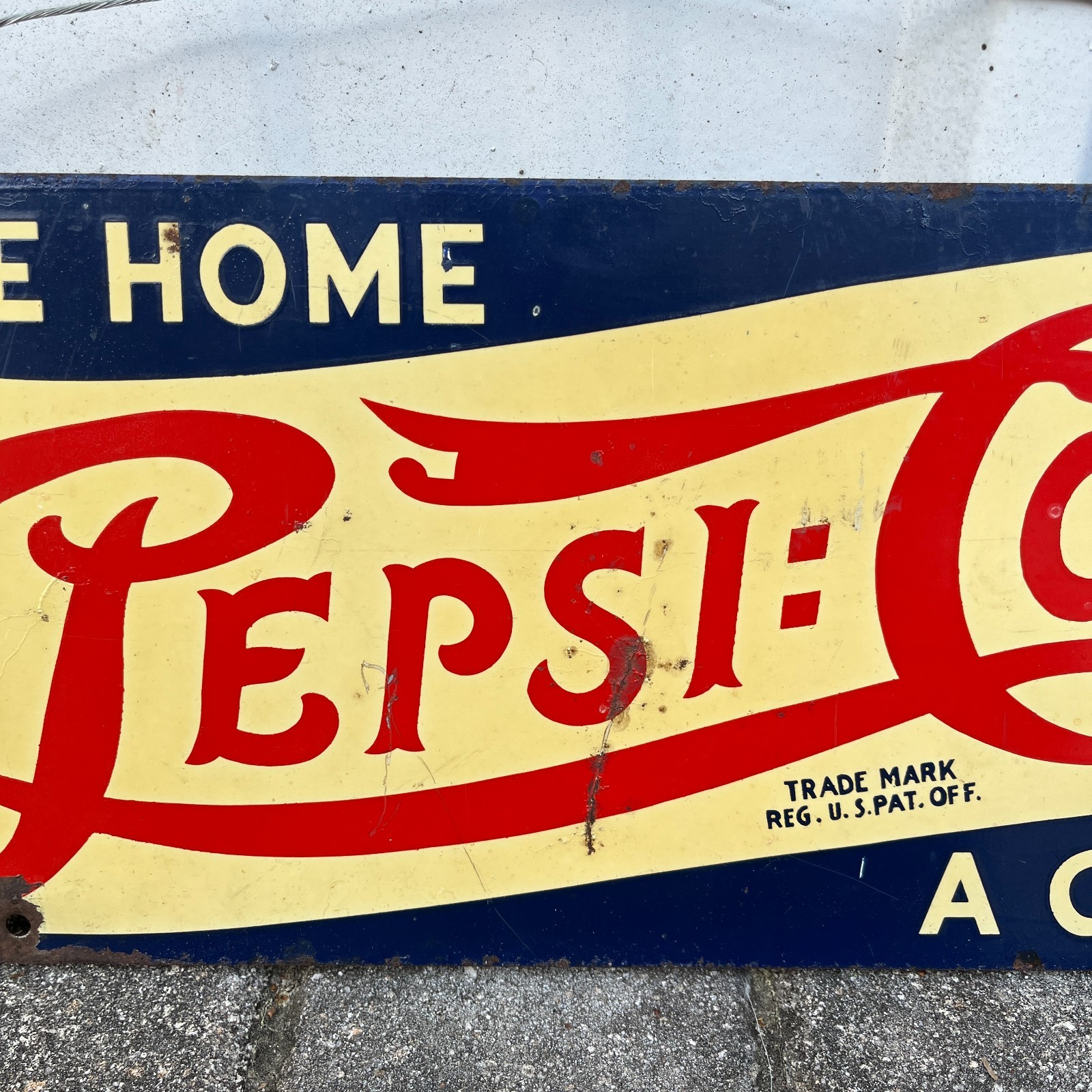 Original 1930's - 1940's Pepsi Cola Double Dot Metal Sign Double Sided