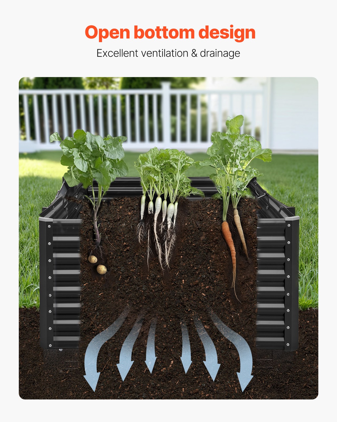 VEVOR Metal Raised Garden Bed Galvanized Planter Box 8x4x2 ft Outdoor Dark Gray