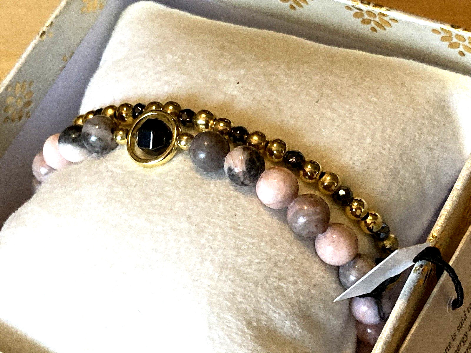Shivam Bracelet Pink Jasper Hematite Gold Plated Beaded Set