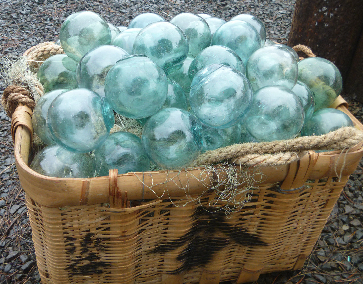 Japanese GLASS Fishing FLOATS 3" LOT-5 Round Net Buoy BALLS Authentic Vtg USA BZ