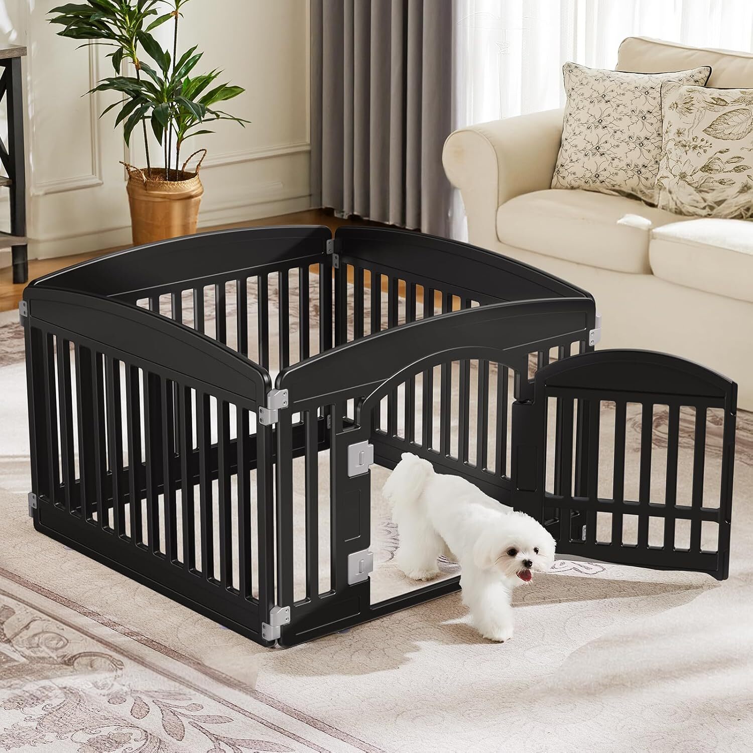 Dogs Cat Playpen Pet Fence Sturdy Plastic - Safe Lockable Door - Indoor Outdoor