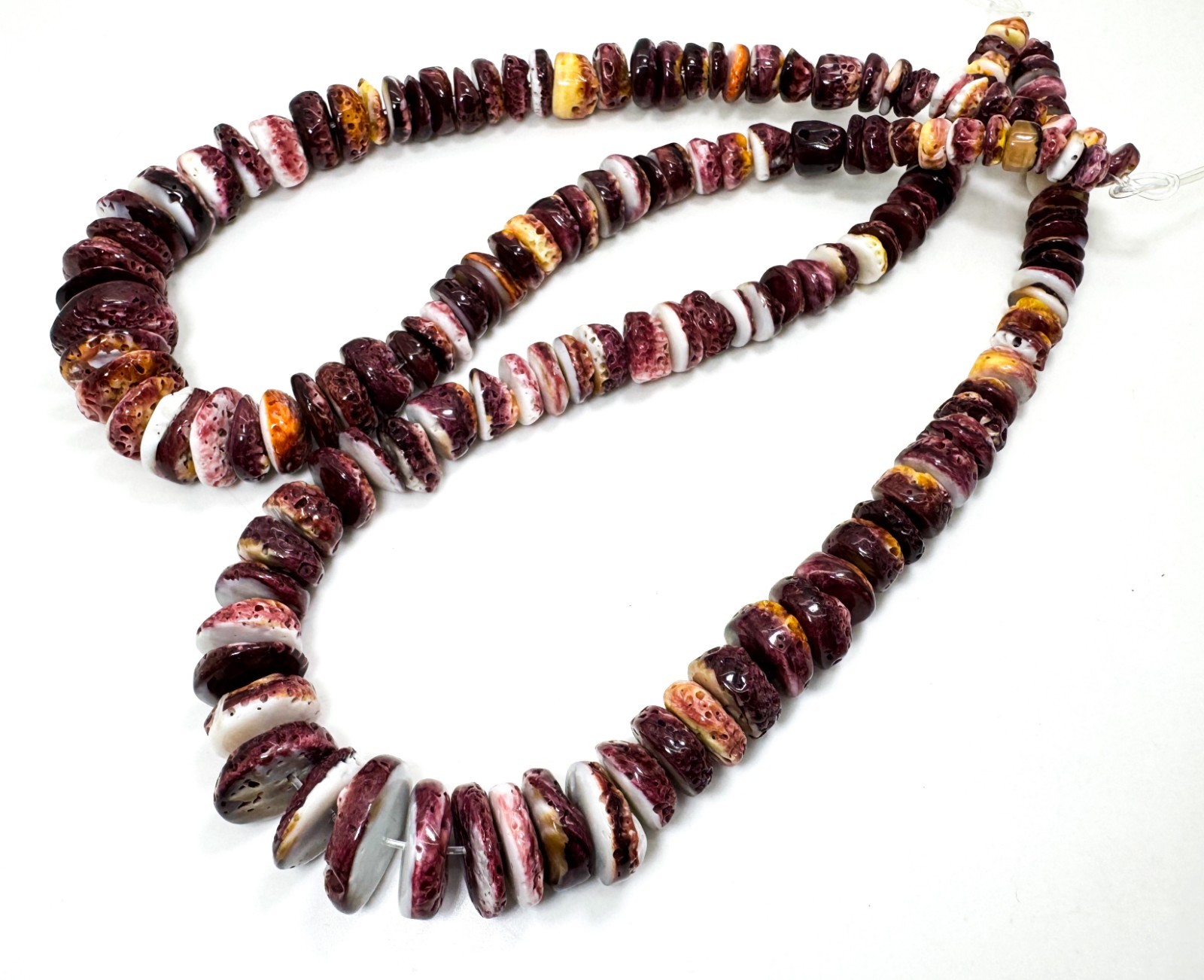 Natural Purple Spiny Oyster Shell Beads Graduated Disc Heishi Round Gemstone