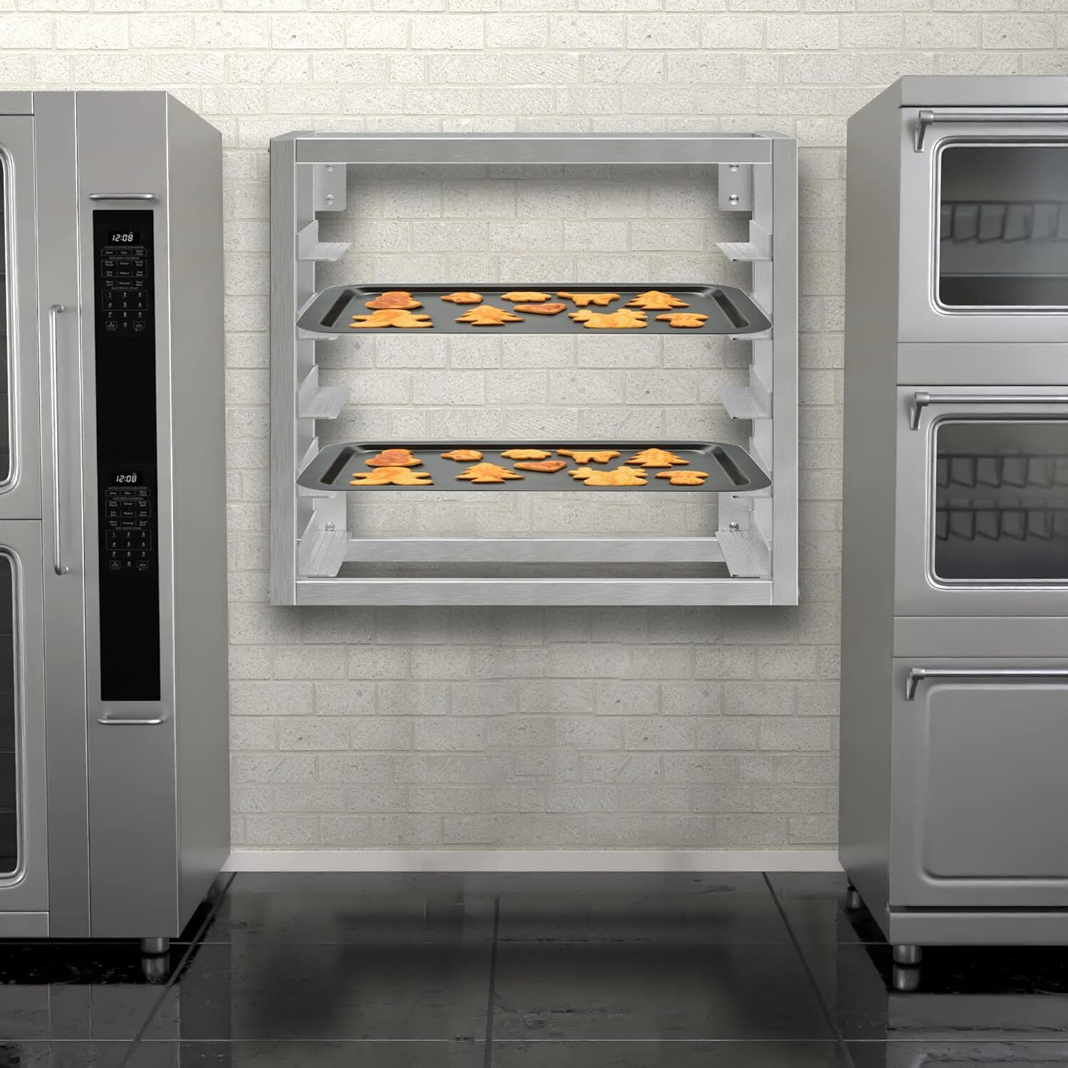 NSF Aluminum Wall Mounted Sheet Bun Pan Rack Holds 5 Half Size Sheet Pans