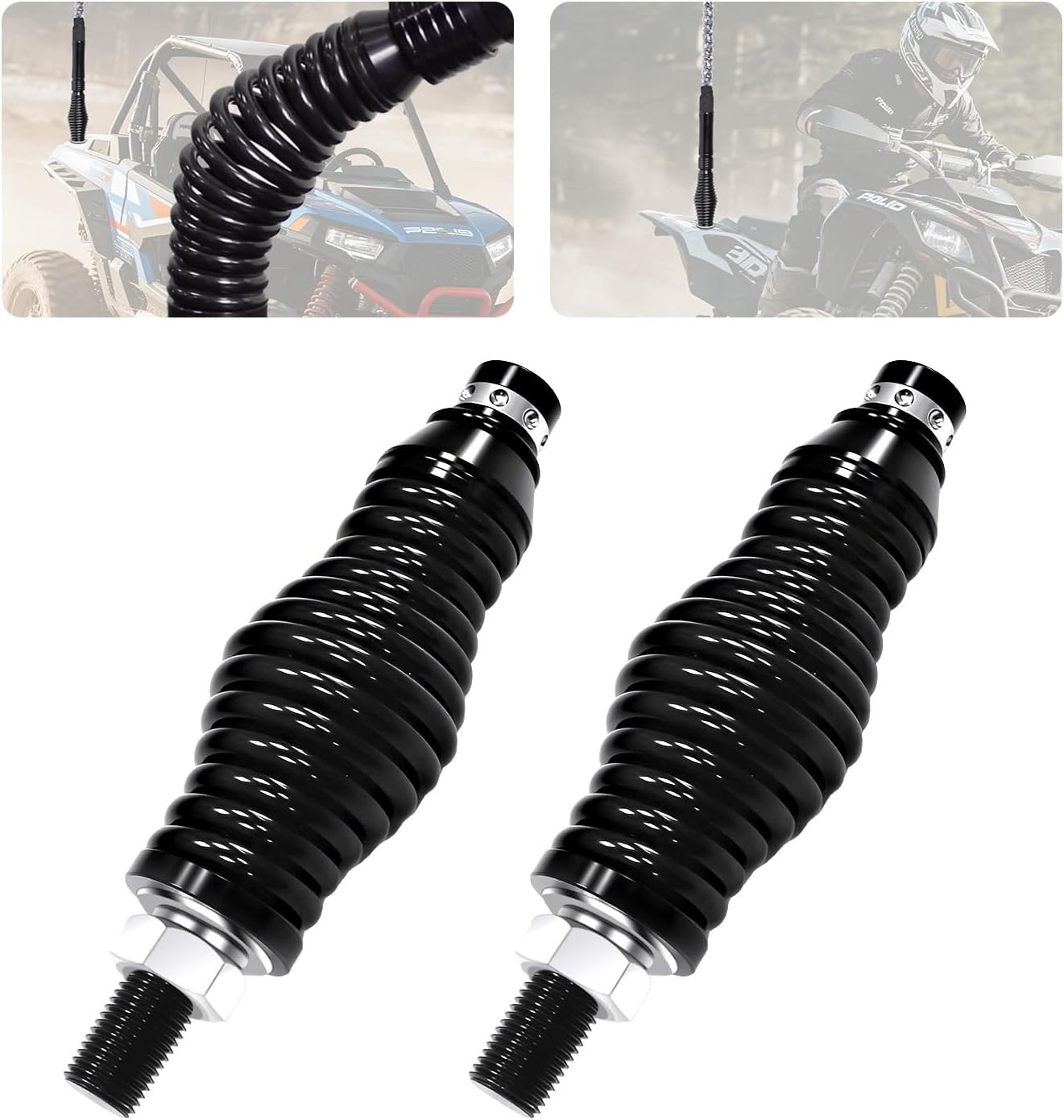 2X LED Spiral Whip Light Spring Base Mount Quick Release Antenna Kit ATV UTV RZR