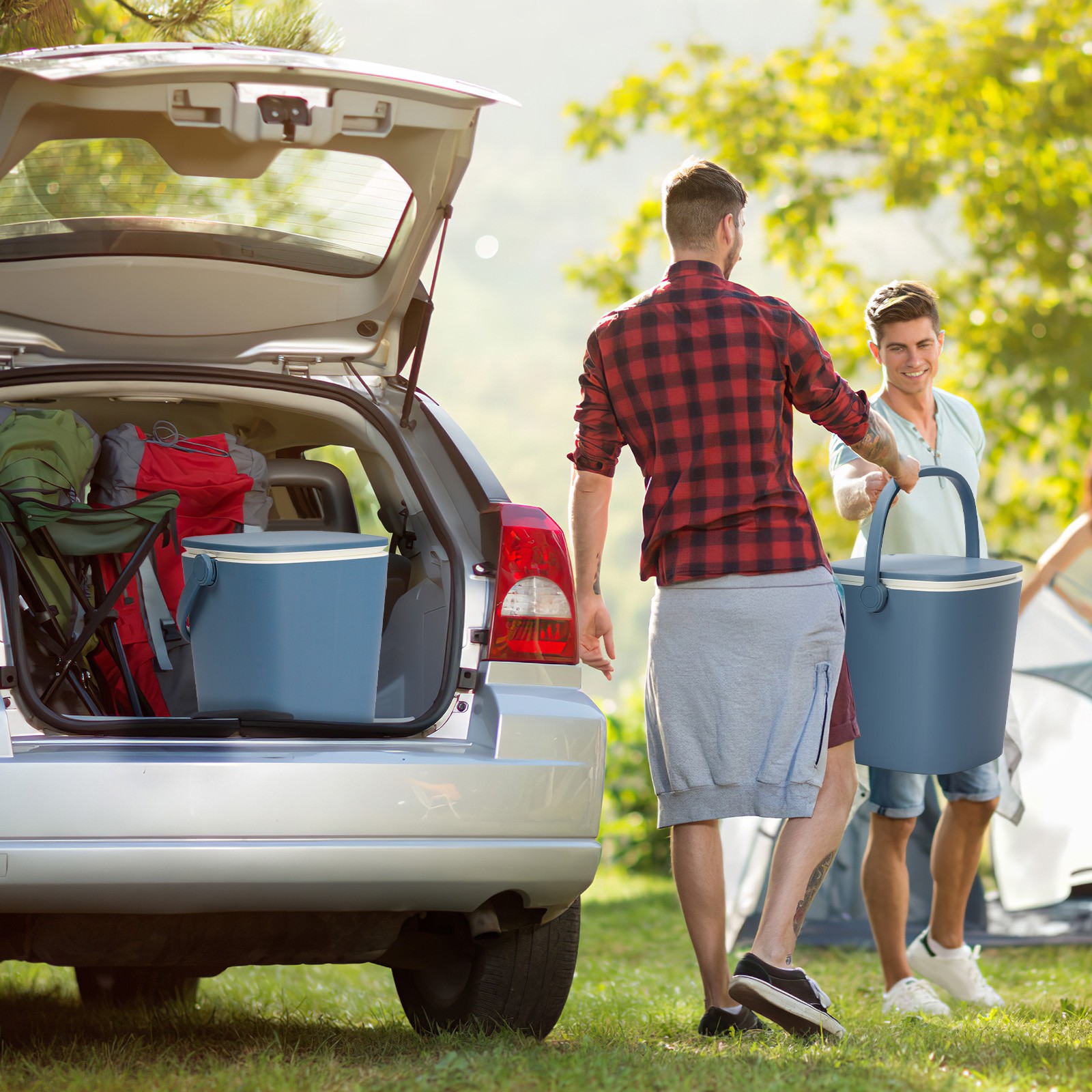 4 Gallon Portable Outdoor Cooler Side Table with Handle, Bottle Opener, Lift Top