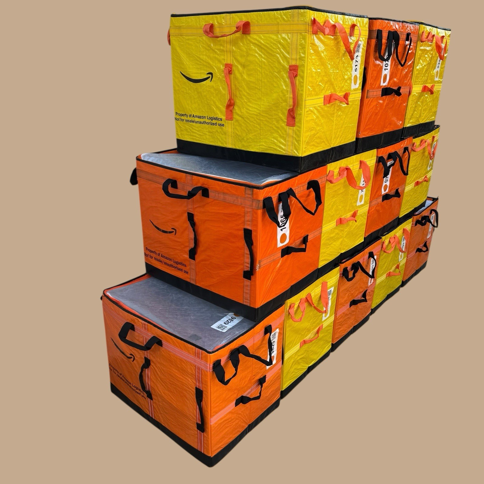 (12) AMAZON COURIER HEAVY DUTY DELIVERY STORAGE BAGS 28x24x20 LOT OF 12 TOTES