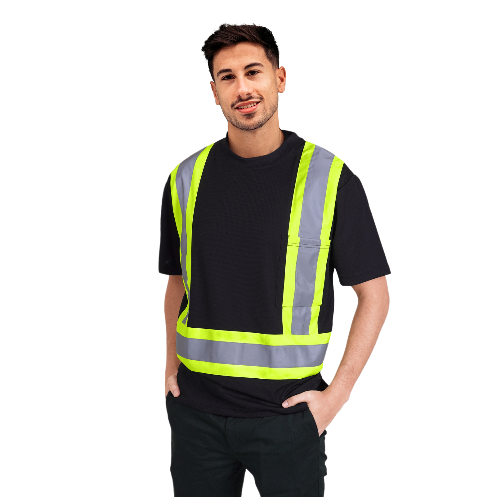 5 pack Hi Vis Black Shirt Reflective Safety Short Sleeve HIGH VISIBILITY