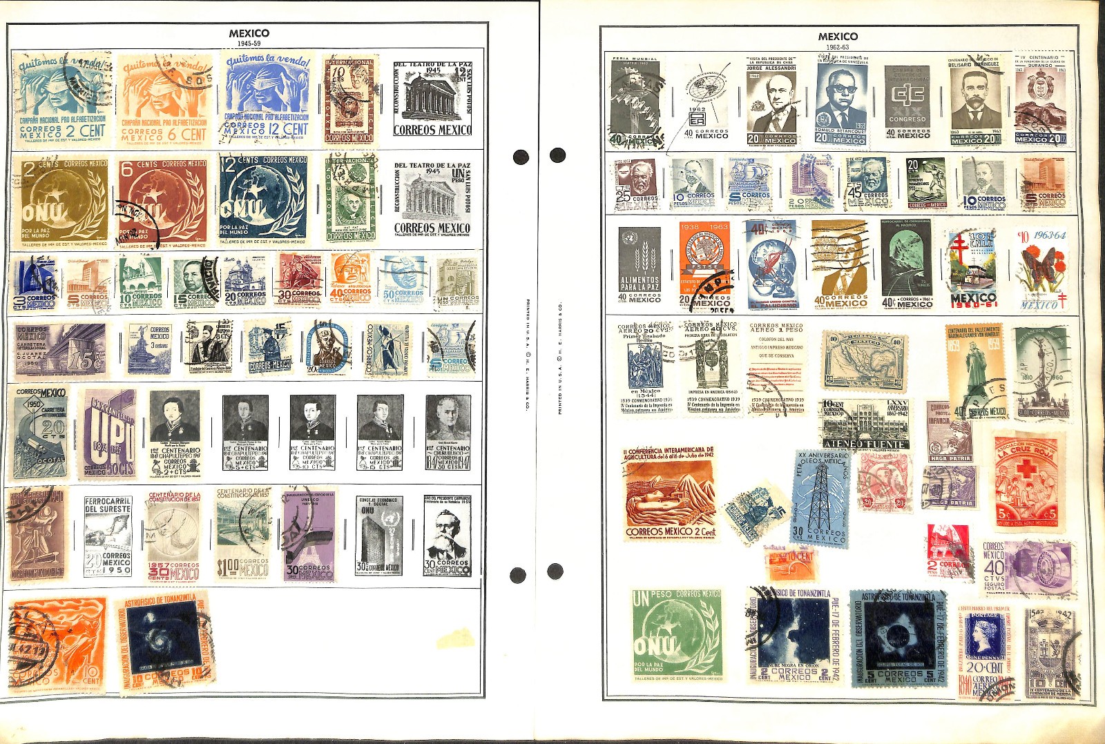 Mexico Stamp Collection on 40 Harris Pages, 1884-1990 (BH)