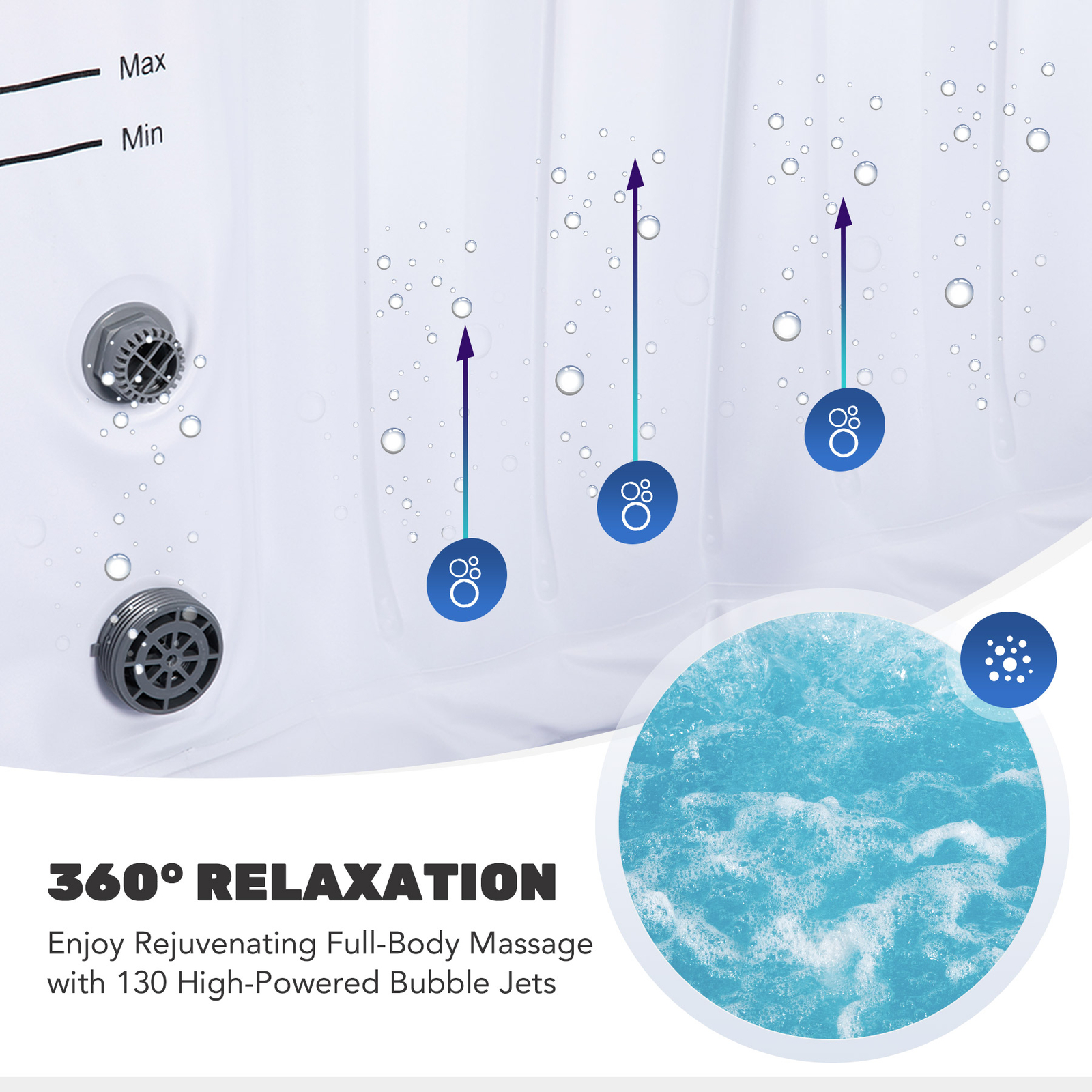 CO-Z Blow Up Hot Tub with 130 Jets for Sauna Pool Bath 6 Person Outdoor Spa Tub