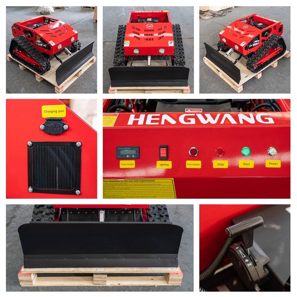 Remote control lawn mower, crawler type non-slip gasoline with snow pusher