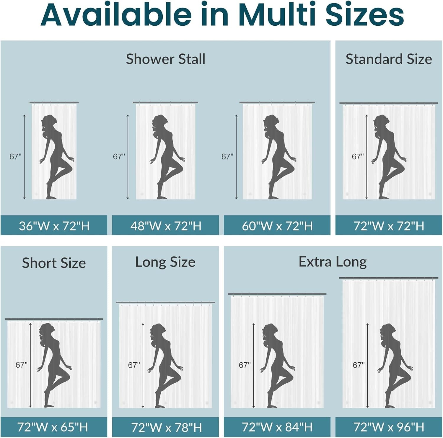 Long Shower Curtain Liner 72 x 84 or 72 X 72 Clear Plastic Shower Liner PEVA