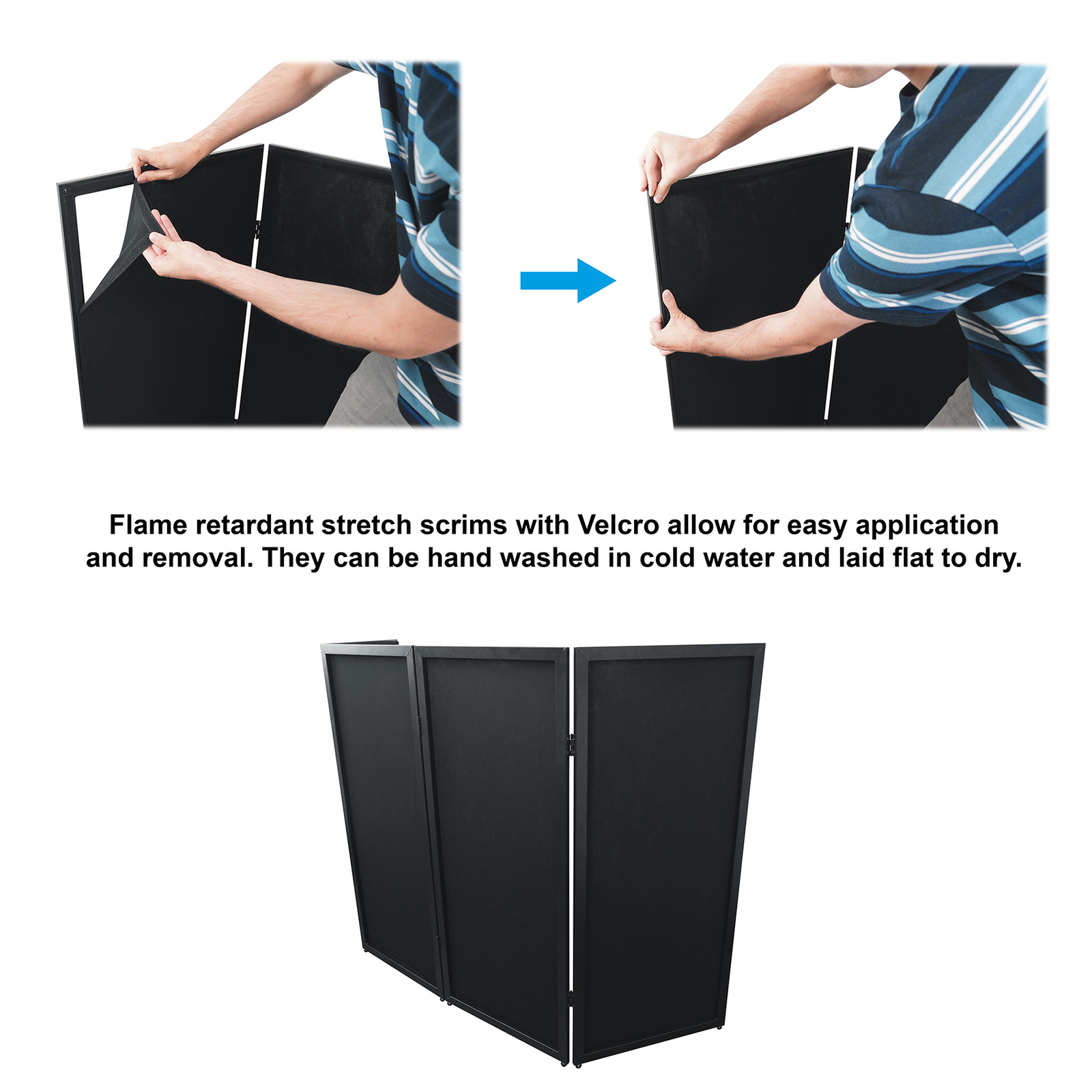 Rockville RFSSB Black DJ Event Facade 80" x 44" Steel Frame Booth+Travel+Scrim