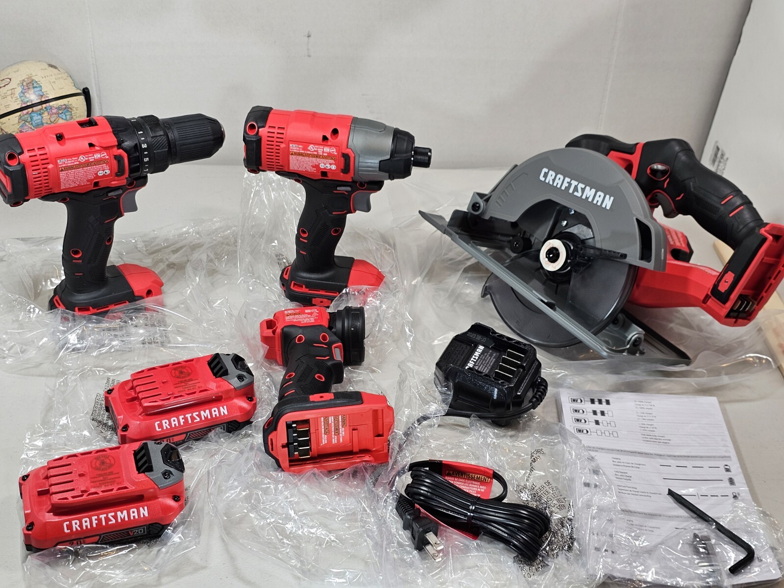 Craftsman CMCK401D2 V20 Li-Ion 4 Tool Combo Kit + (2) 2.0 AH Battery Cordless