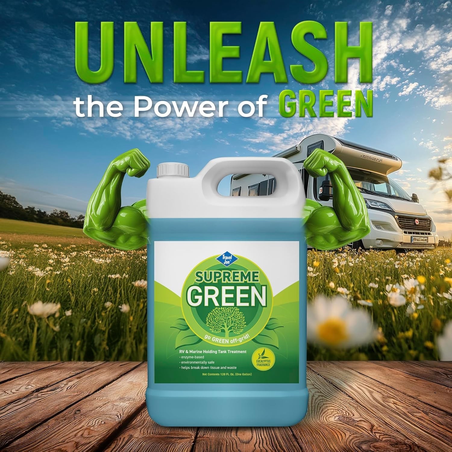 Travel Jon Supreme Green RV & Marine Tank Treatment 1 Gallon Eucalyptus