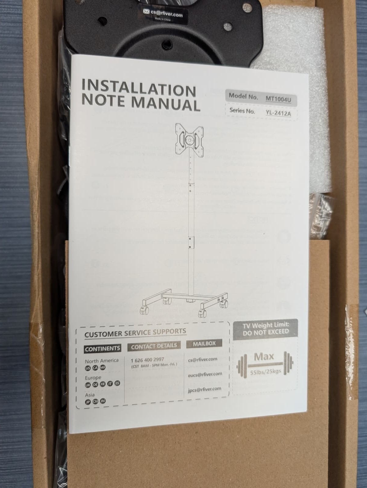 Rolling TV Stand for 17-55 Inch TV Screens with Wheels 55 lb Max Tilt Rotate