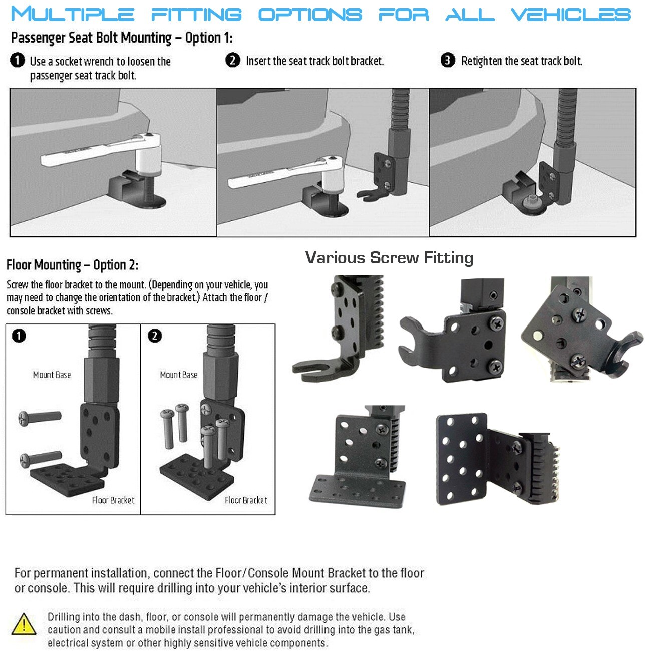 22" Heavy Duty ELD Car Truck Fleet Truck Floor Seat mount for iPad Tablet iPhone
