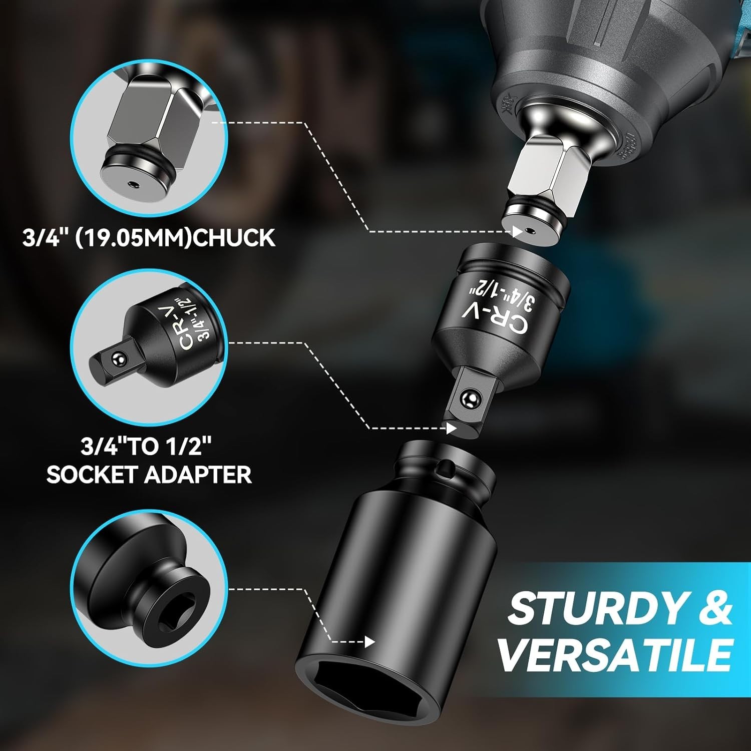 Impact Wrench Cordless 3/4" 2000Nm 1475ft-lbs Brushless Gun 1/2" 6000mAh+6000mAh