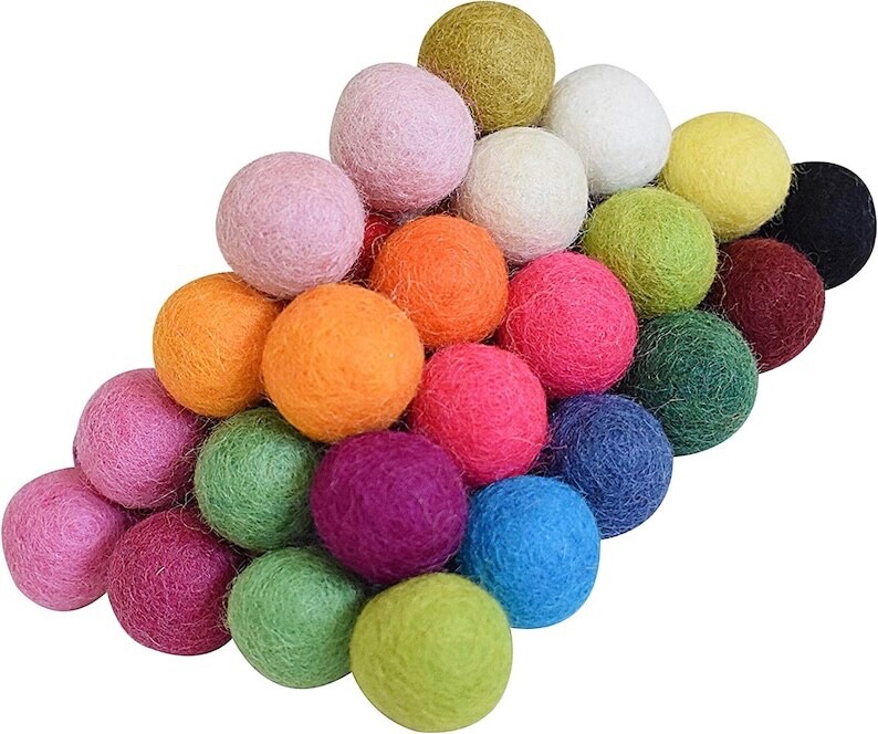 100 Pcs Mixed Colors Natural Felt Balls. 100% Wool Handcrafted 2.0 cm Wholesale