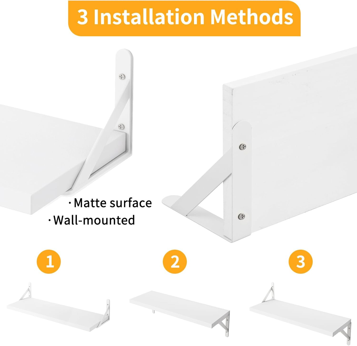Floating Shelves for Wall, Different Sizes White Wall Shelves for Living Room, B