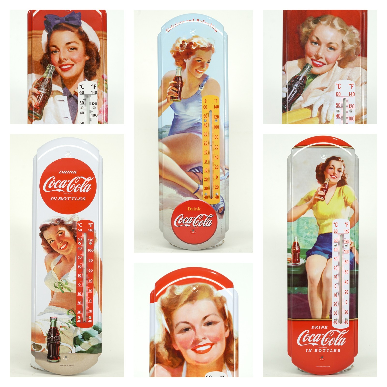 LIMITED EDITION Coca-Cola Metal Thermometer Drink Coke Pin Up Beach Girls, Women