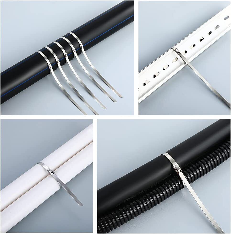 100 Pcs Stainless Steel Metal Zip Ties Heavy Duty Self-Locking Cable Ties US