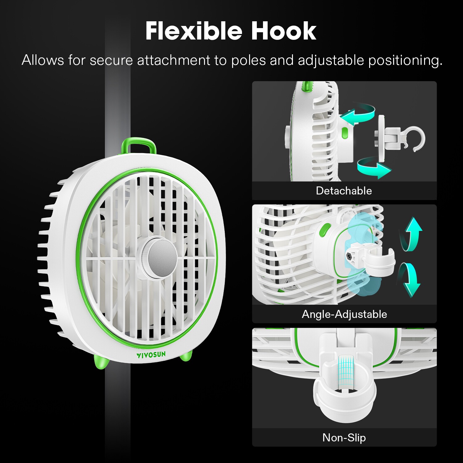 VIVOSUN AeroWave D4 4-Inch Grow Tent Clip Fan, Black/Green/White