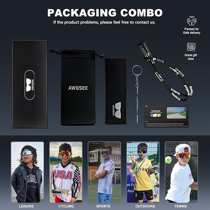 AWGSEE KIDS POLARIZED BASEBALL SUNGLASSES UV400 YOUTH SPORTS CYCLING GLASSES