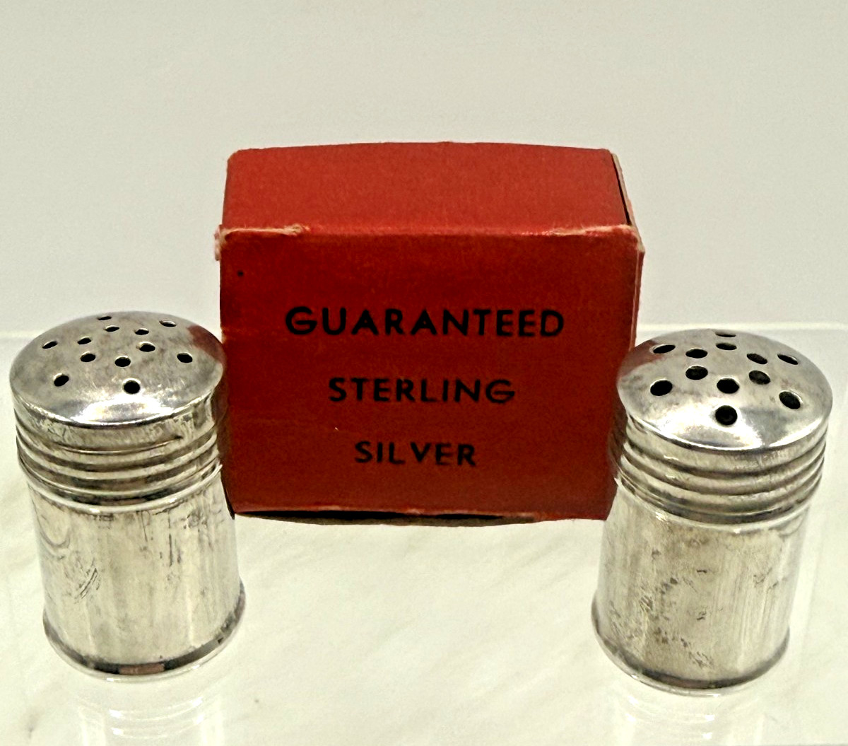 Antique 1930 Sterling Silver Miniature Salt & Pepper Shakers W/Original Box