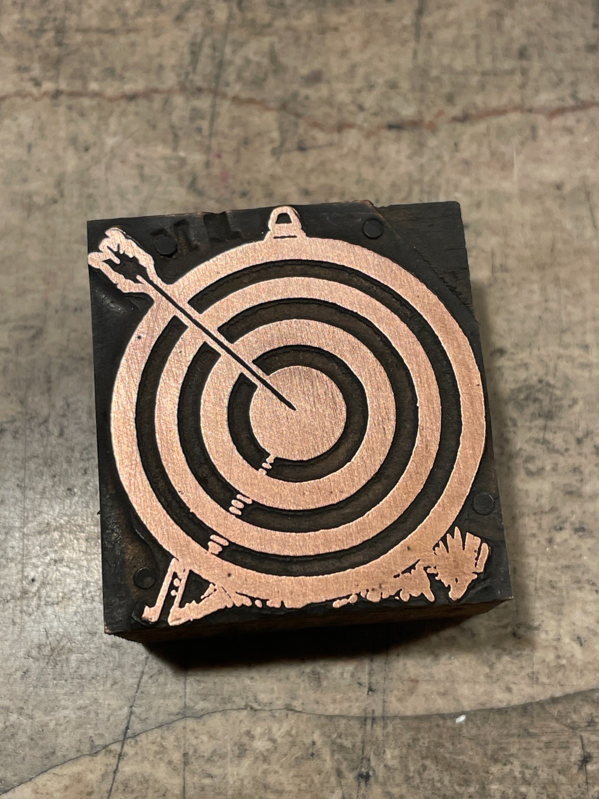 Printing Letterpress Printers Block Copper Archery Bullseye / Arrow (1549)