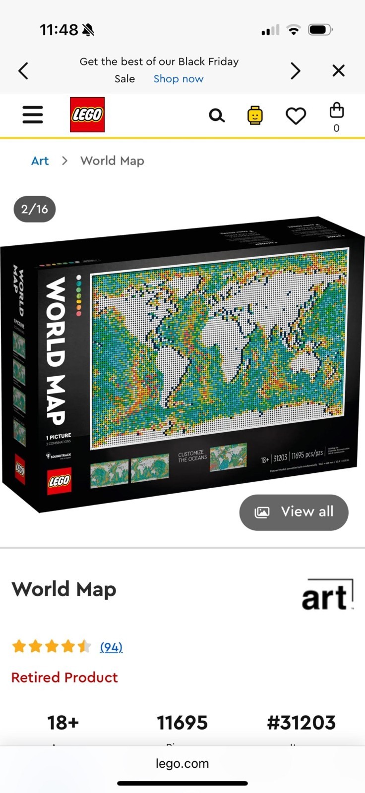 LEGO Art World Map 31203 – RETIRED HUGE 11,695 PCS Mosaic Wall Art – New