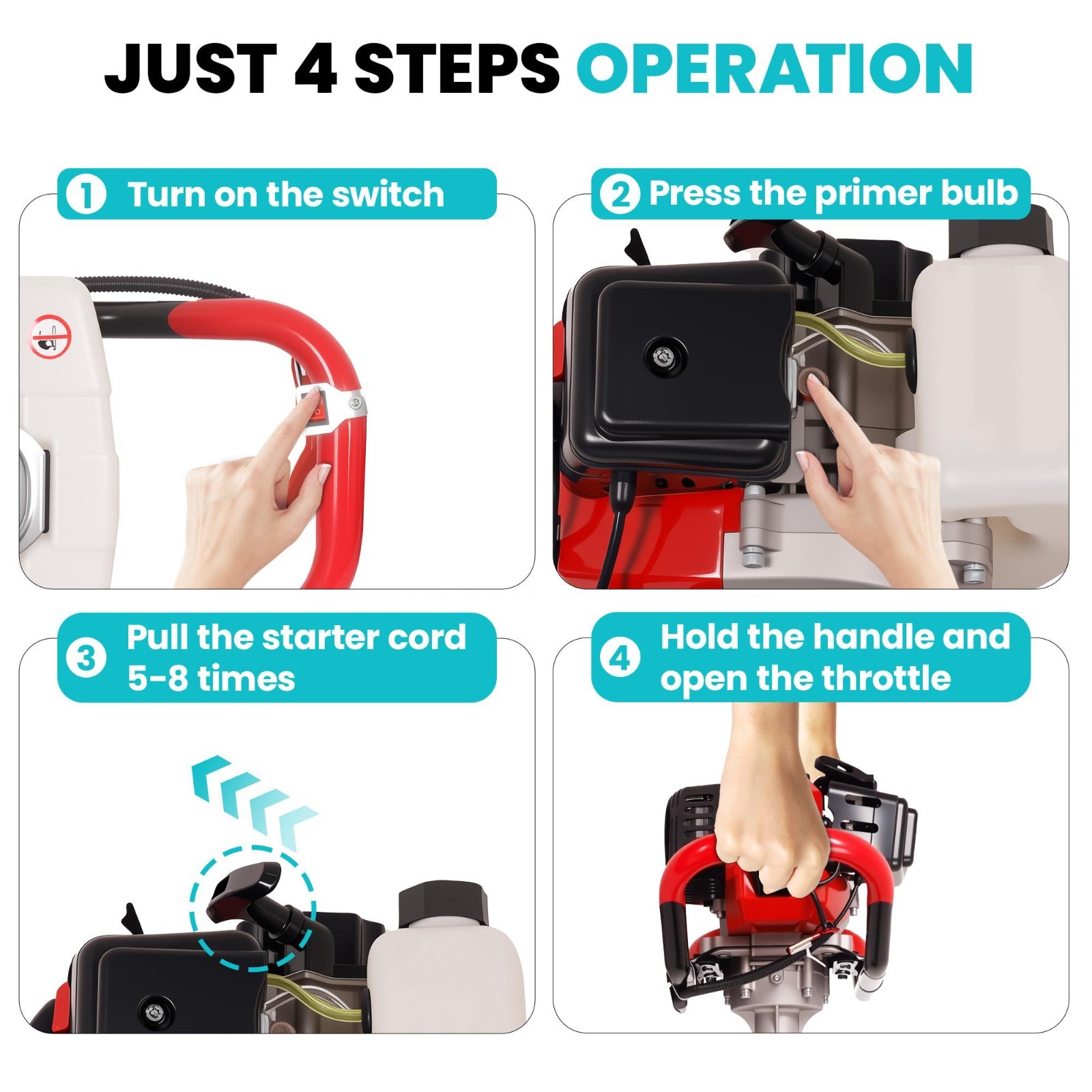 63cc Gas Powered Earth Auger Post Hole Digger Bit Set
