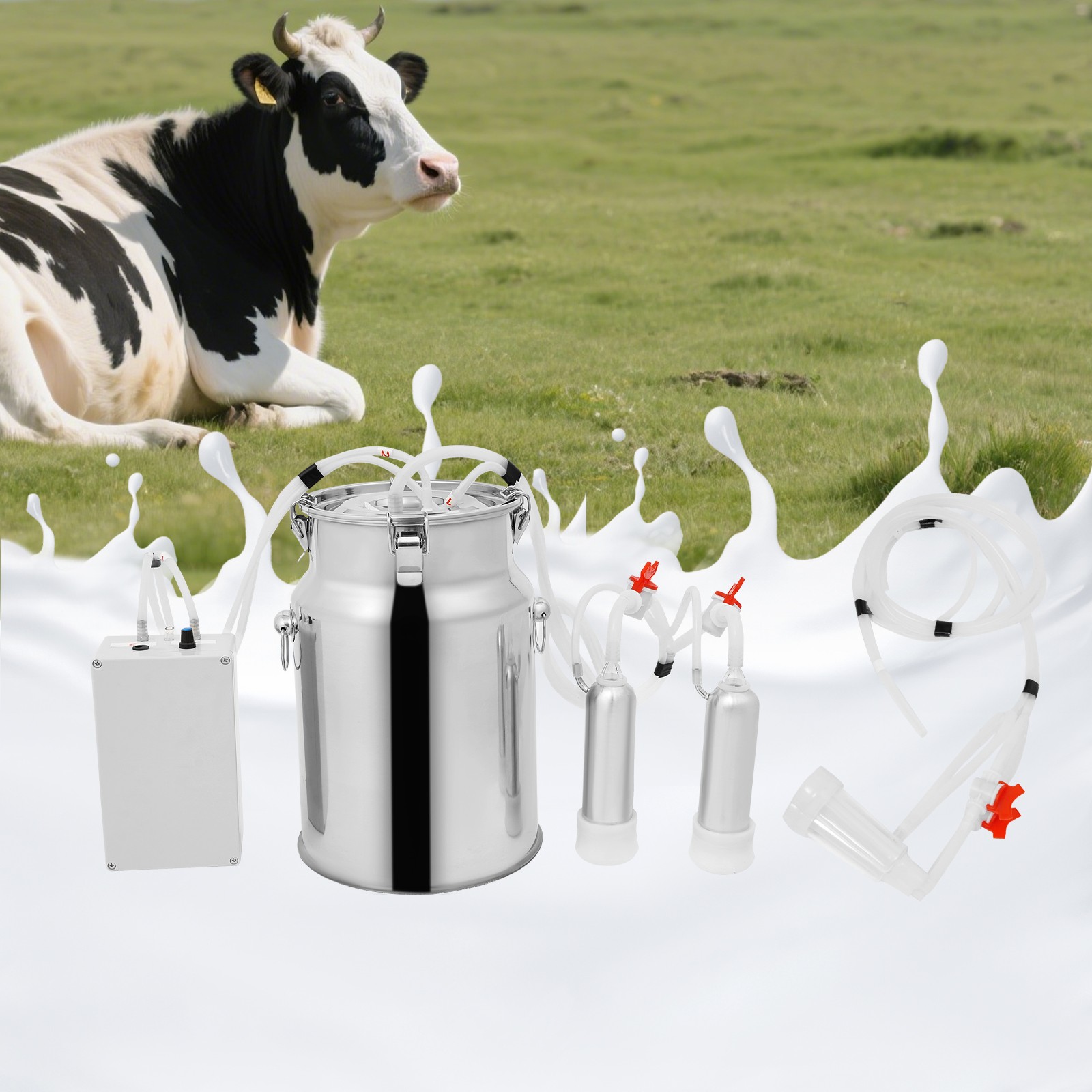 Pulsation Electric Cow Milking Machine Milking Equipment 10L Stainless Steel