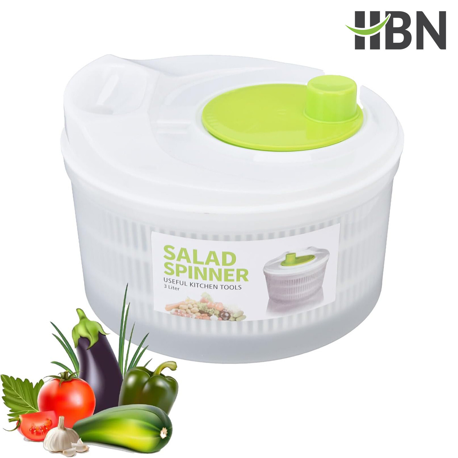 BN-LINK 3L Salad Spinner with Drain, Quick and Easy Multi-Use Lettuce Spinner