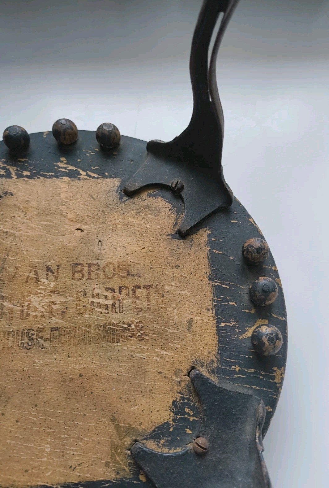 Levan Brothers Victorian Round Cast Iron & Wood Foot Stool Red Veleteen Cover