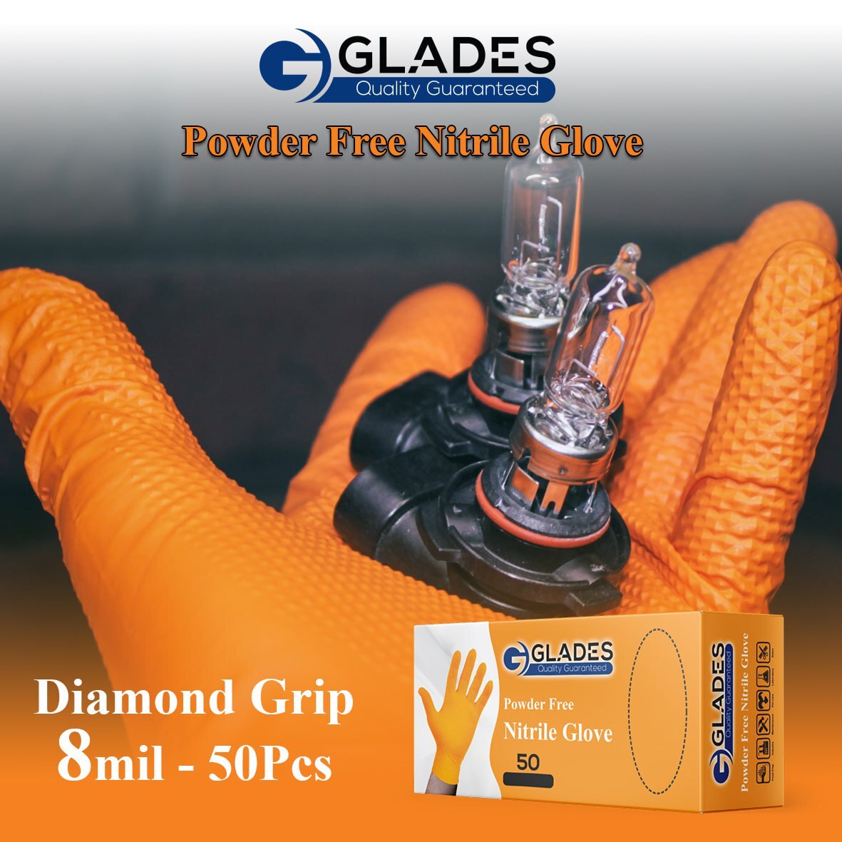 GLADES™ 8 Mil Heavy Duty Nitrile gloves Diamon Texture Indutrial Mechanic Gloves