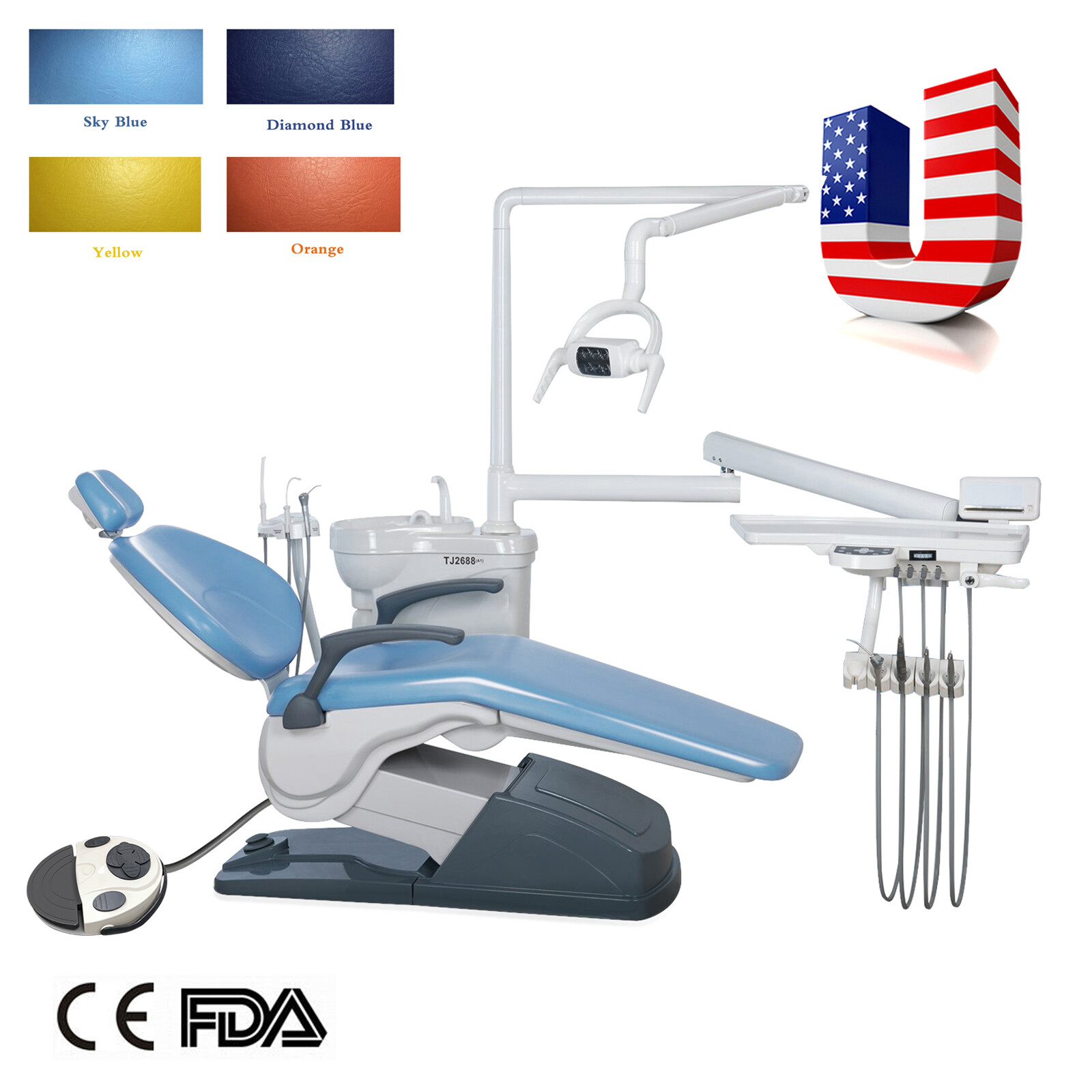Dental Unit Chair Computer Controlled Motor Hard Leather +LED Oral Lamp +Stool